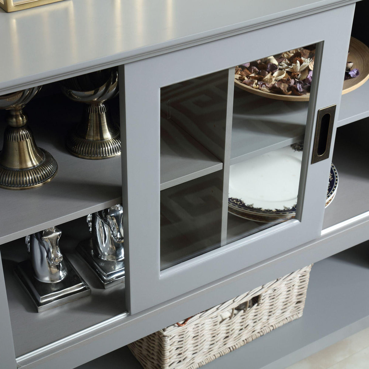 Gray MDF Console Cabinet with Sliding Door