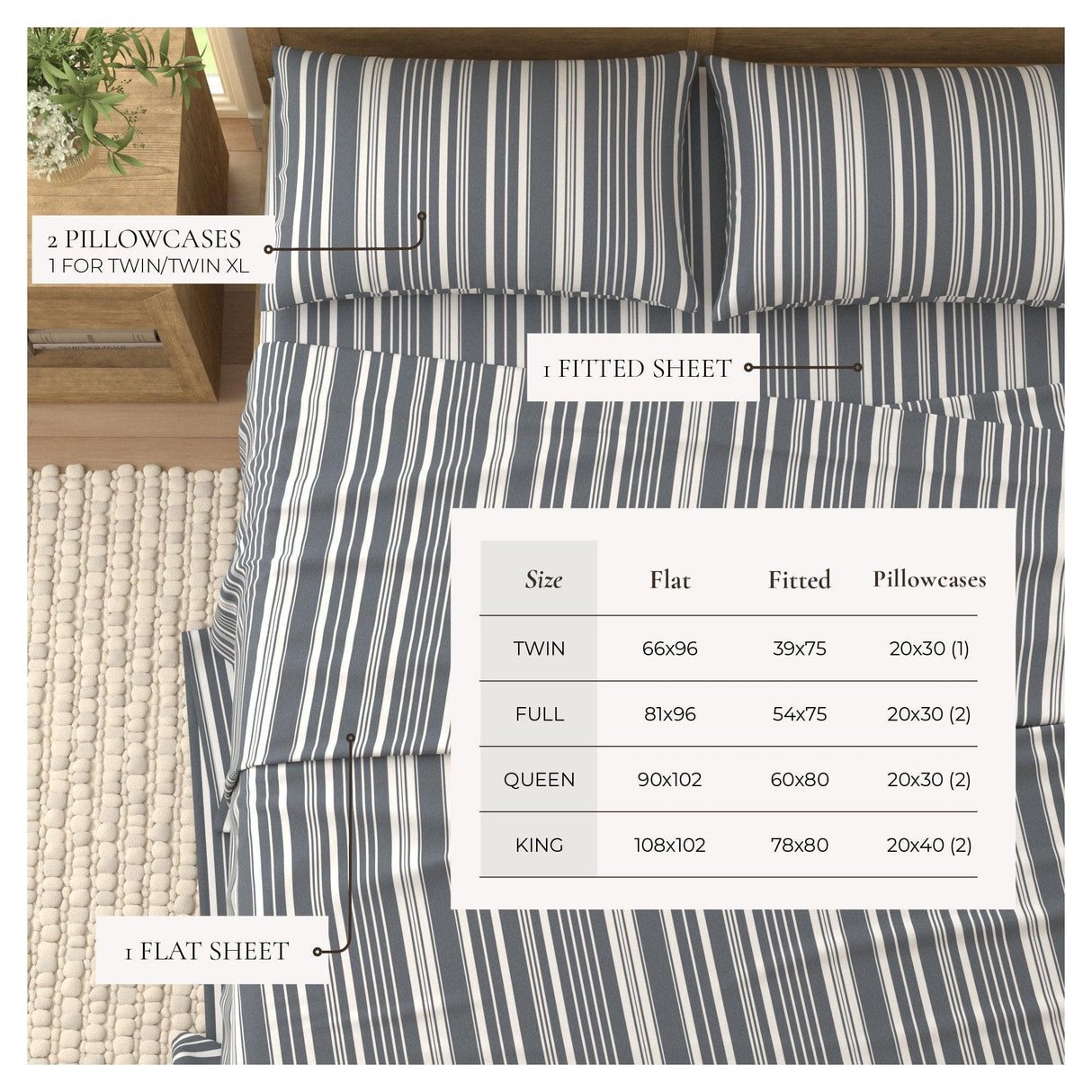 4-Piece Striped Microfiber Sheet Set - Elouise Collection