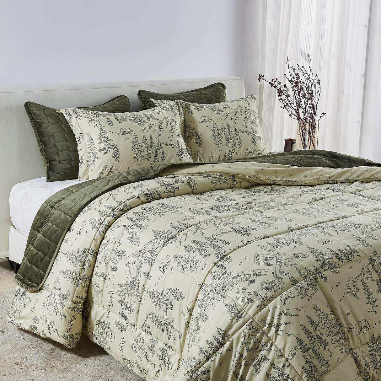 Reversible Christmas Comforter and Sham Set - Holiday / Lodge Odette Collection