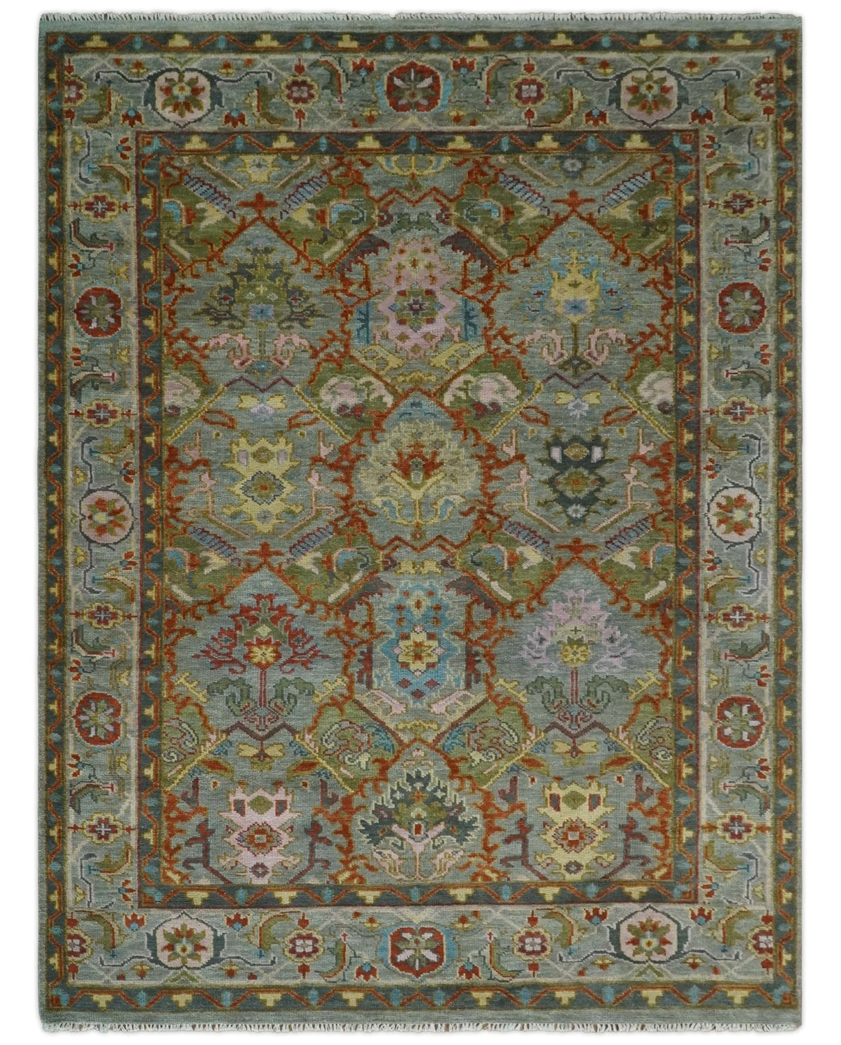 Hand knotted Olive, Rust and Gray Traditional Antique Moss Oushak Multi Size wool Area Rug