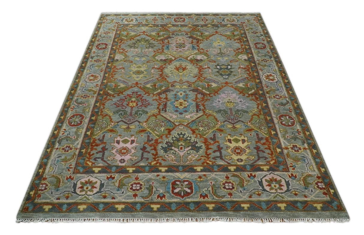Hand knotted Olive, Rust and Gray Traditional Antique Moss Oushak Multi Size wool Area Rug