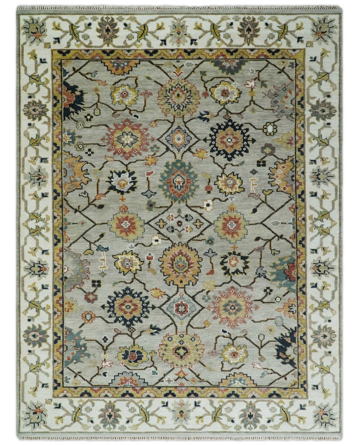 Hand Knotted Beige, Mustard and Ivory Traditional Oriental Oushak Custom Made Wool area Rug