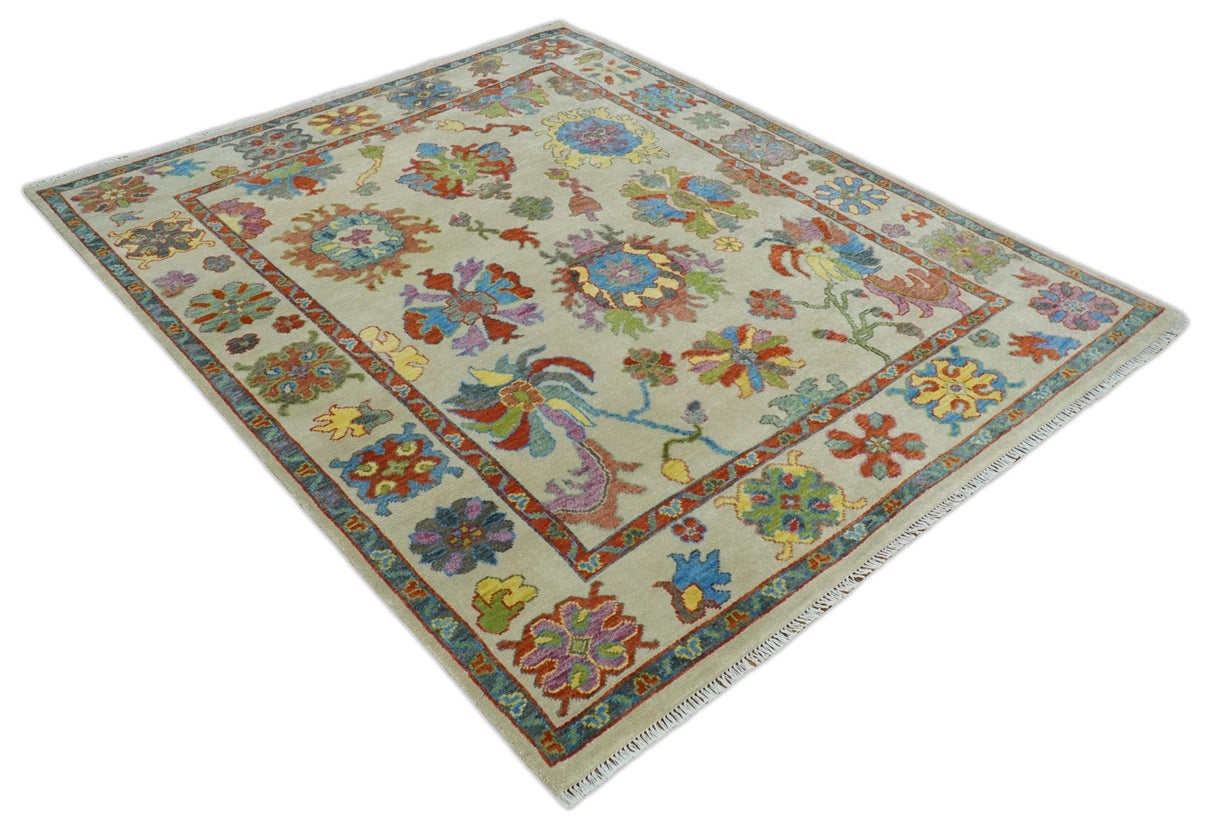 Custom Made Hand Knotted Beige with multicolor Traditional Oushak Wool area Rug