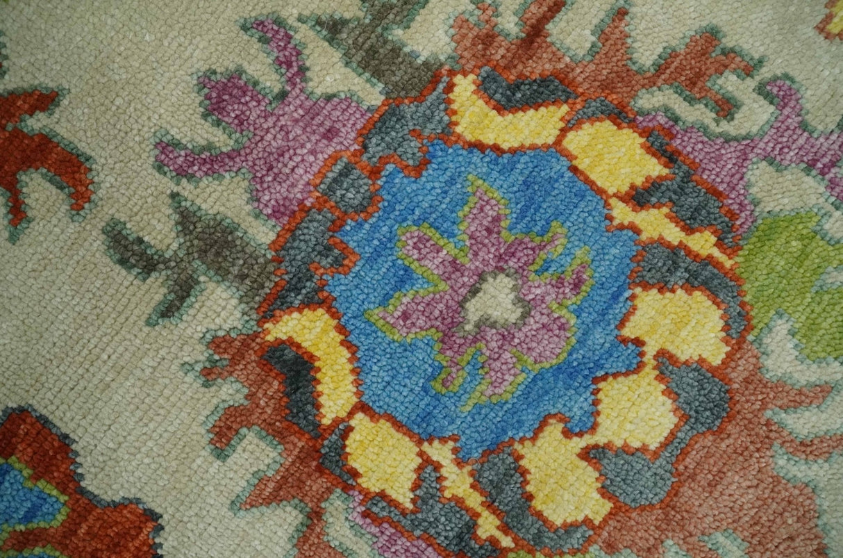 Custom Made Hand Knotted Beige with multicolor Traditional Oushak Wool area Rug