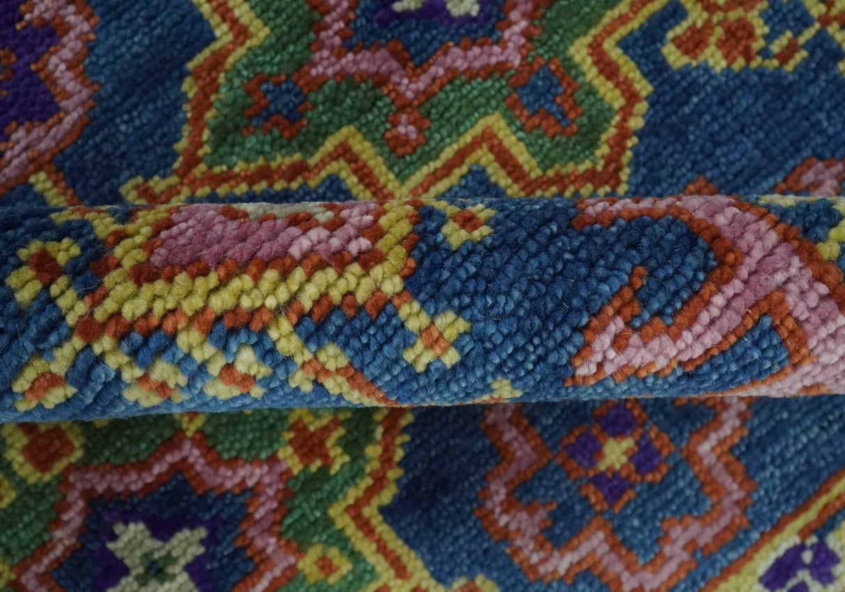 Hand Knotted Blue and Beige Persian Oushak Wool Rug