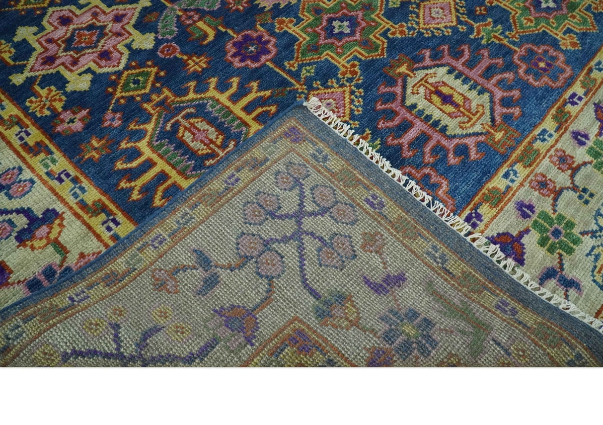Hand Knotted Blue and Beige Persian Oushak Wool Rug