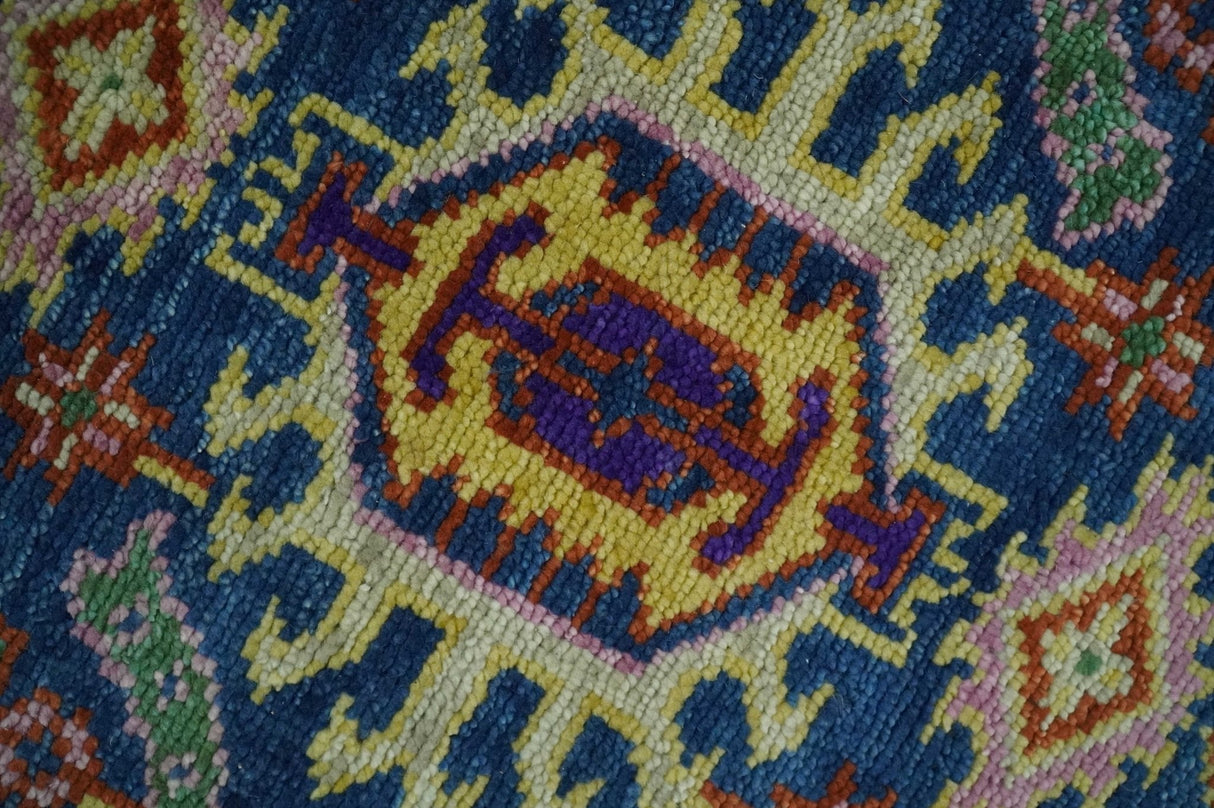 Hand Knotted Blue and Beige Persian Oushak Wool Rug