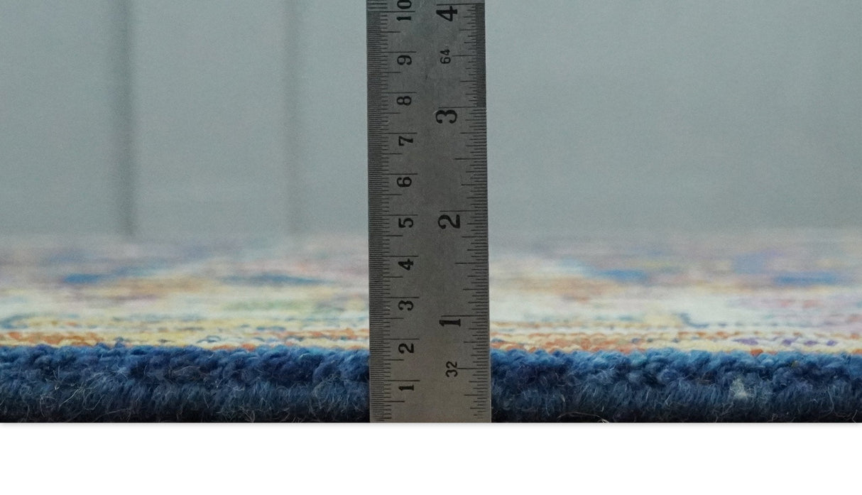 Hand Knotted Blue and Beige Persian Oushak Wool Rug