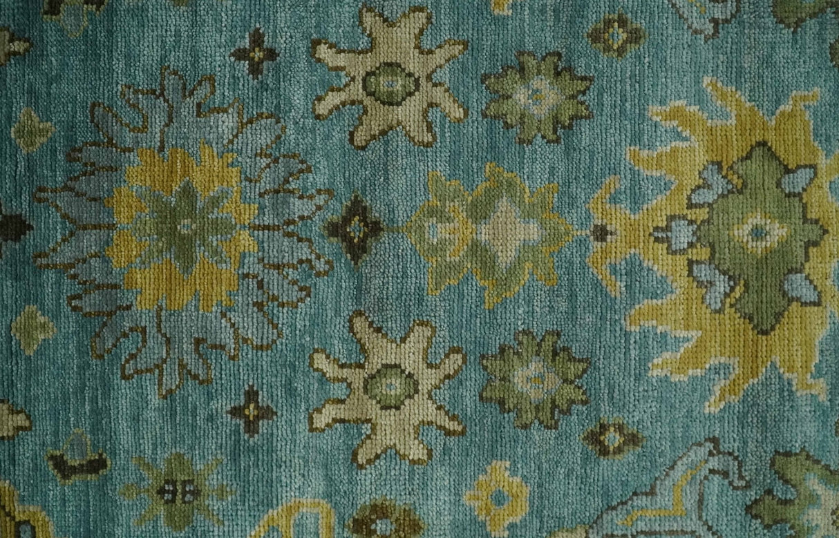 Hand Knotted Teal and Gold Traditional Oushak Multi Size Wool Area Rug