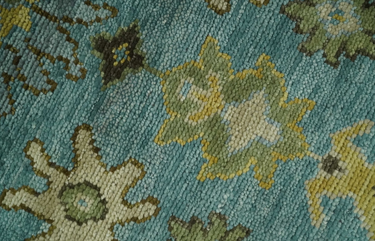 Hand Knotted Teal and Gold Traditional Oushak Multi Size Wool Area Rug