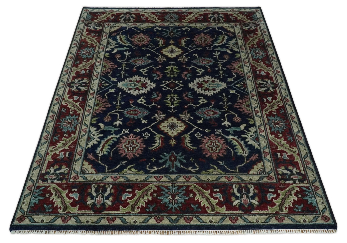 Antique look Hand Knotted Black, Rust and Beige Traditional oriental Oushak Multi Size Wool Area Rug