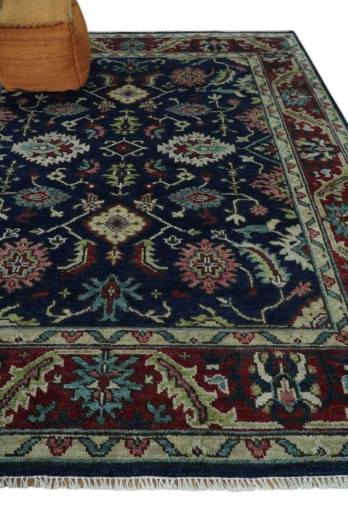 Antique look Hand Knotted Black, Rust and Beige Traditional oriental Oushak Multi Size Wool Area Rug