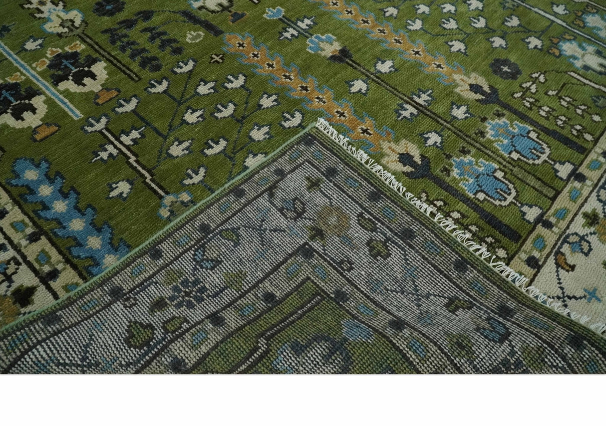 Hand Knotted Royal Green and Ivory Traditional Turkish Style Tree Of Life Multi Size Wool Area Rug