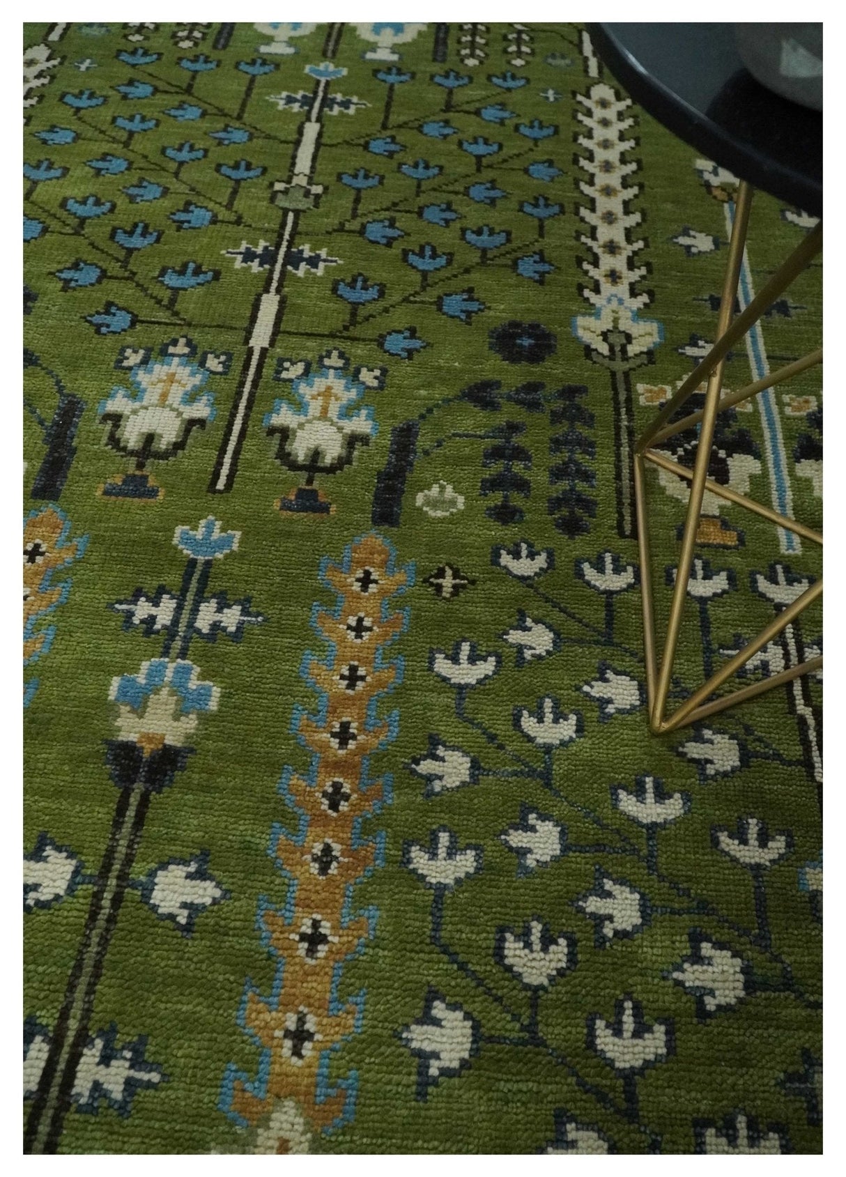 Hand Knotted Royal Green and Ivory Traditional Turkish Style Tree Of Life Multi Size Wool Area Rug