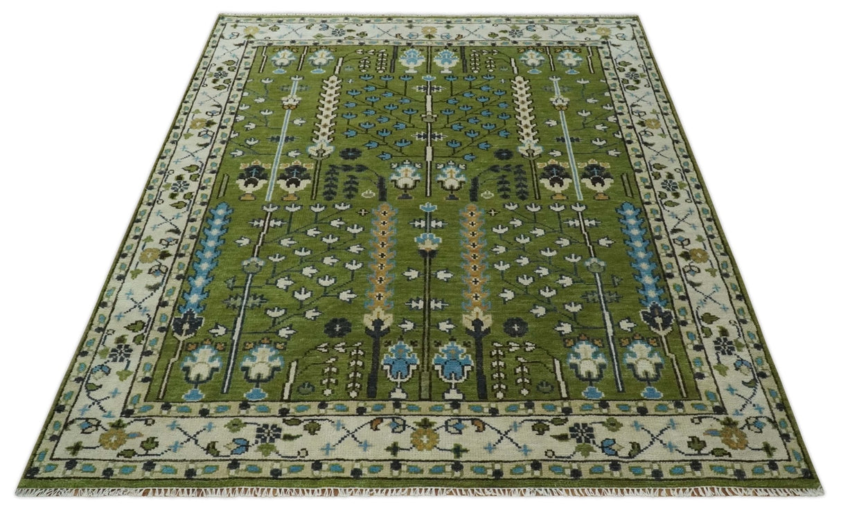 Hand Knotted Royal Green and Ivory Traditional Turkish Style Tree Of Life Multi Size Wool Area Rug