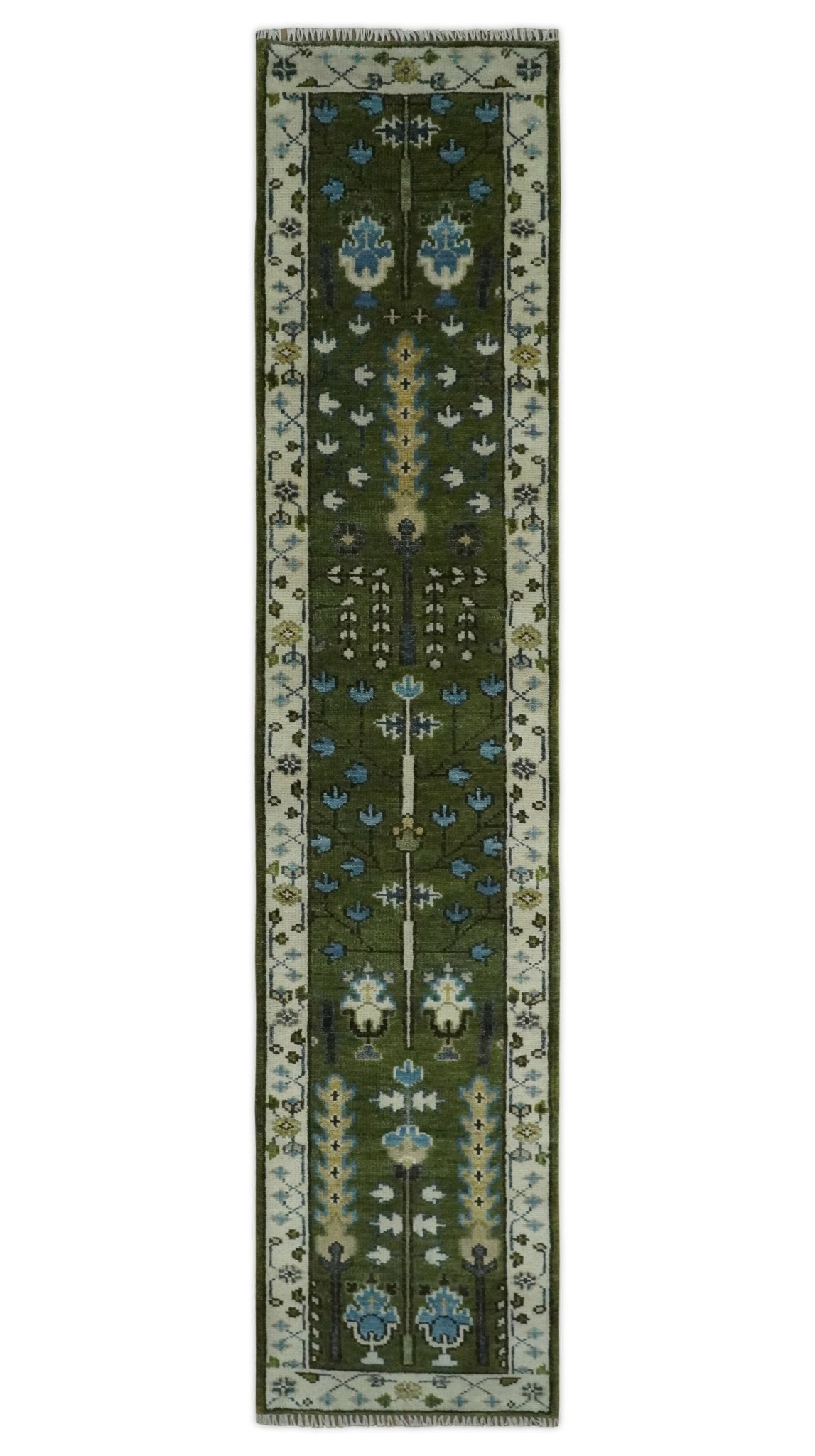 Hand Knotted Royal Green and Ivory Traditional Turkish Style Tree Of Life Multi Size Wool Area Rug