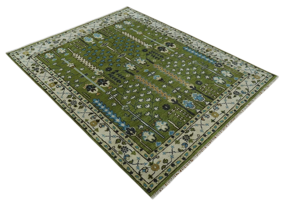Hand Knotted Royal Green and Ivory Traditional Turkish Style Tree Of Life Multi Size Wool Area Rug