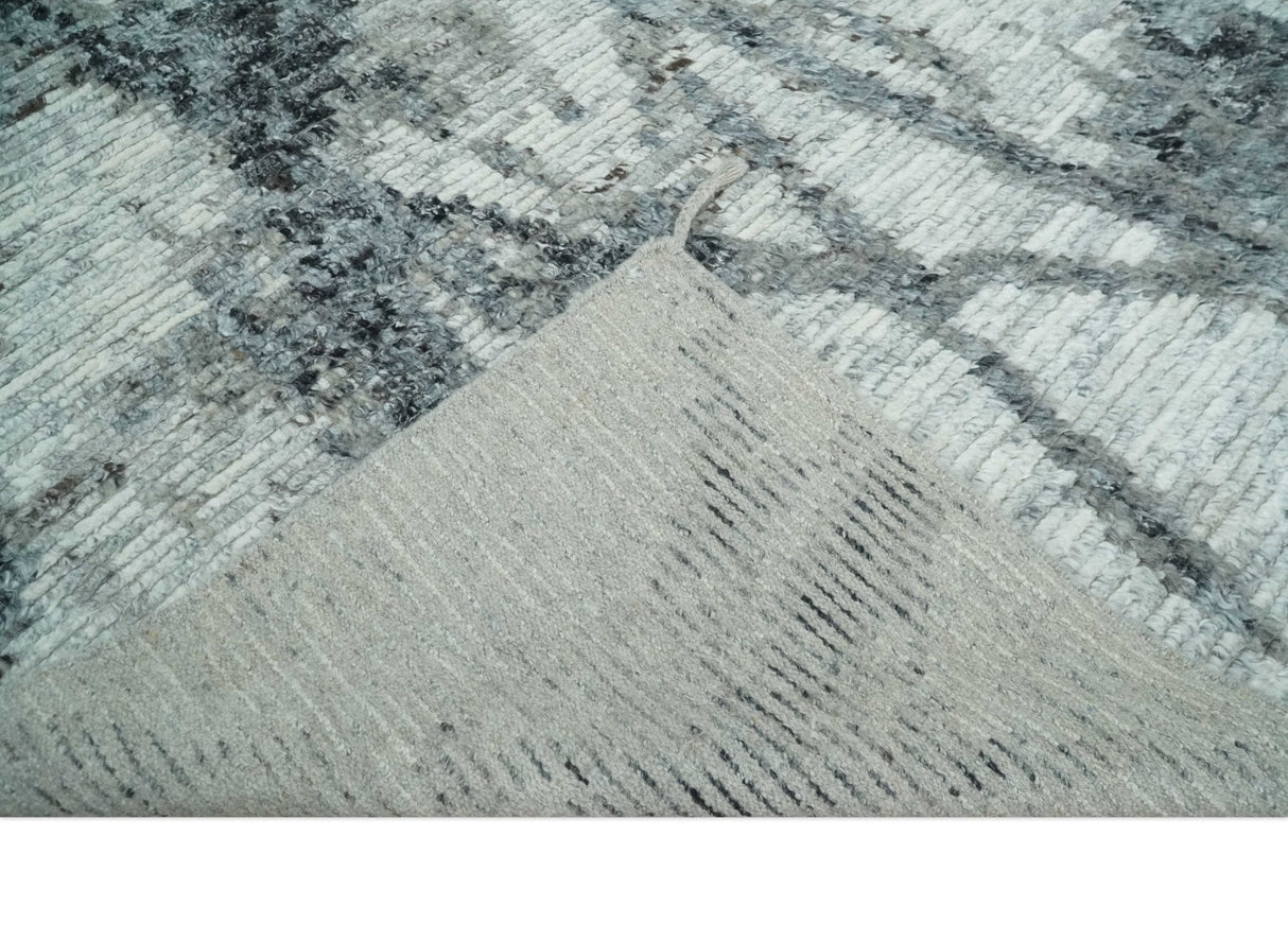 Hand Knotted Ivory, Black and Charcoal Modern Abstract Made with Blended Wool Multi Size Rug