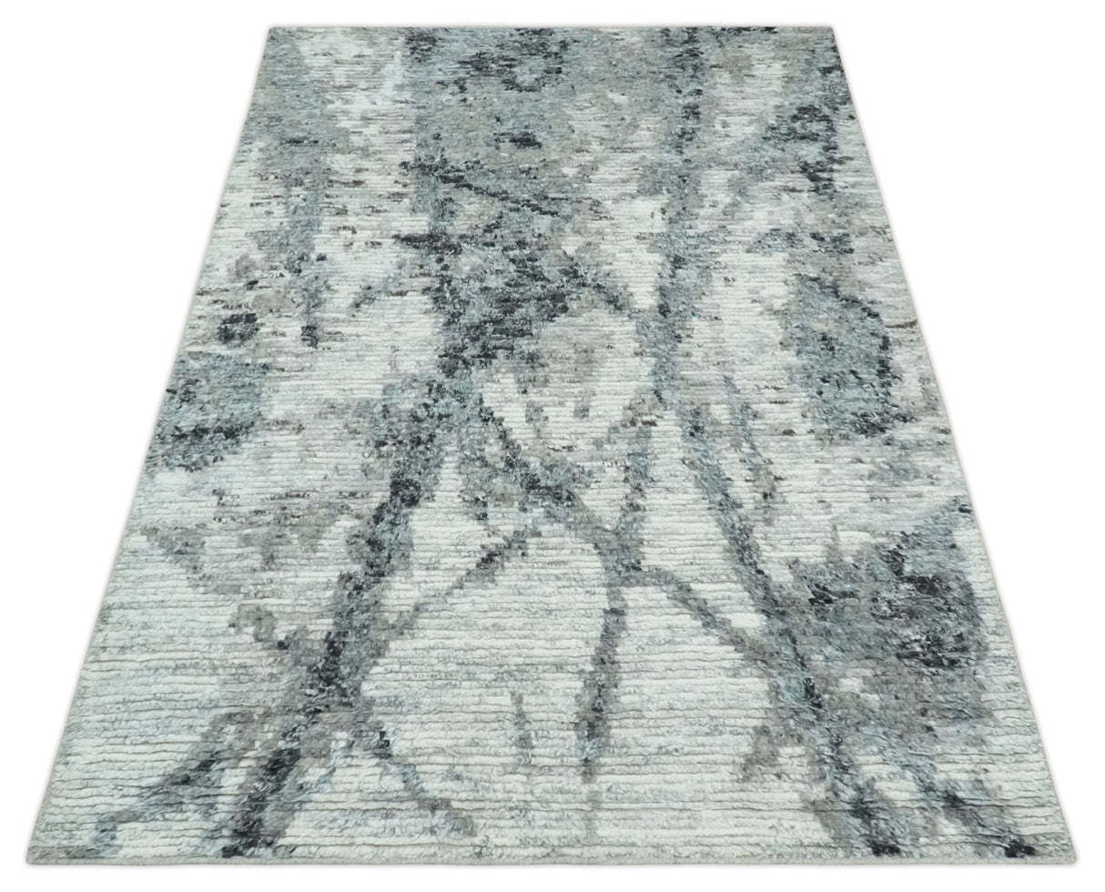 Hand Knotted Ivory, Black and Charcoal Modern Abstract Made with Blended Wool Multi Size Rug