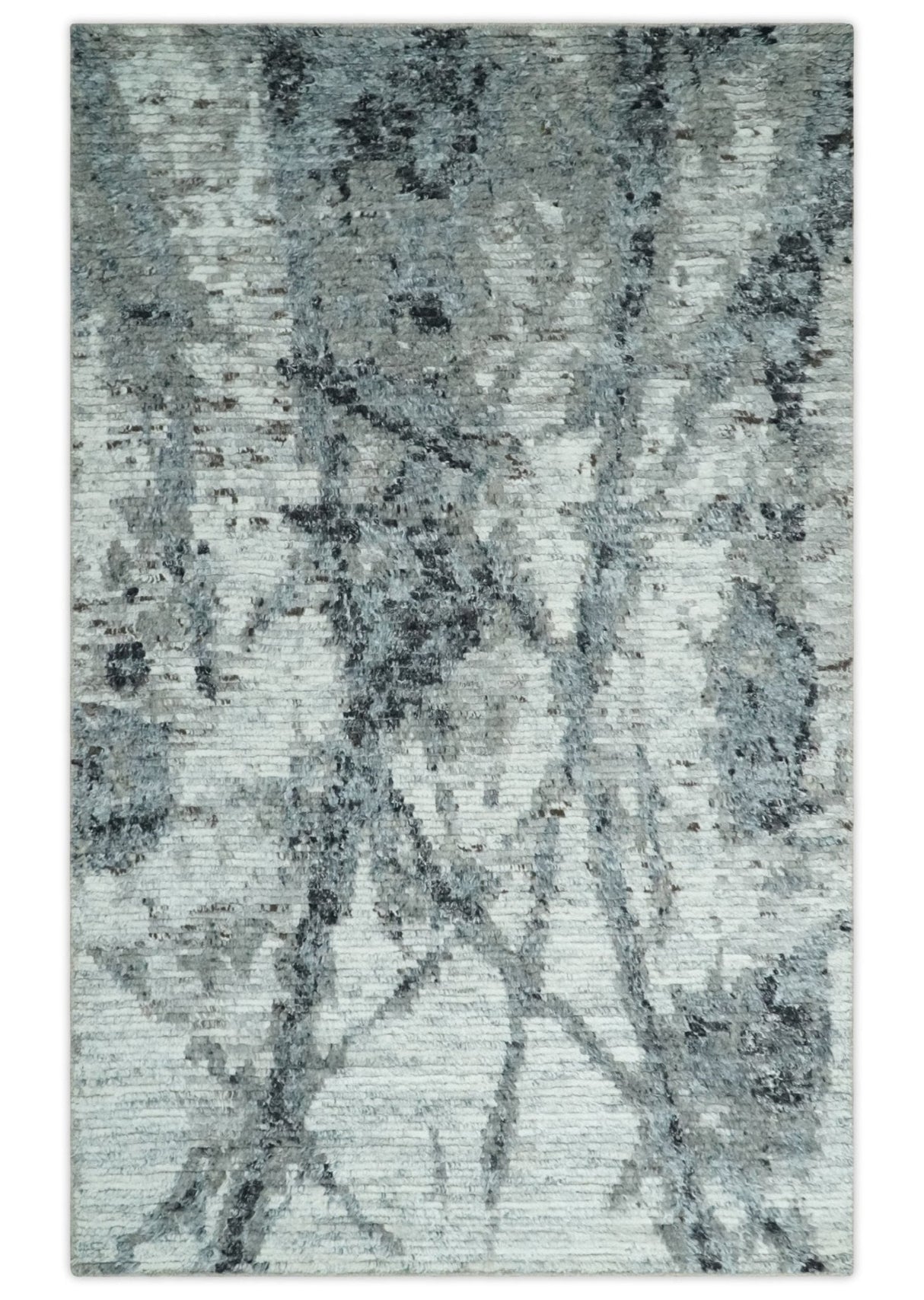 Hand Knotted Ivory, Black and Charcoal Modern Abstract Made with Blended Wool Multi Size Rug