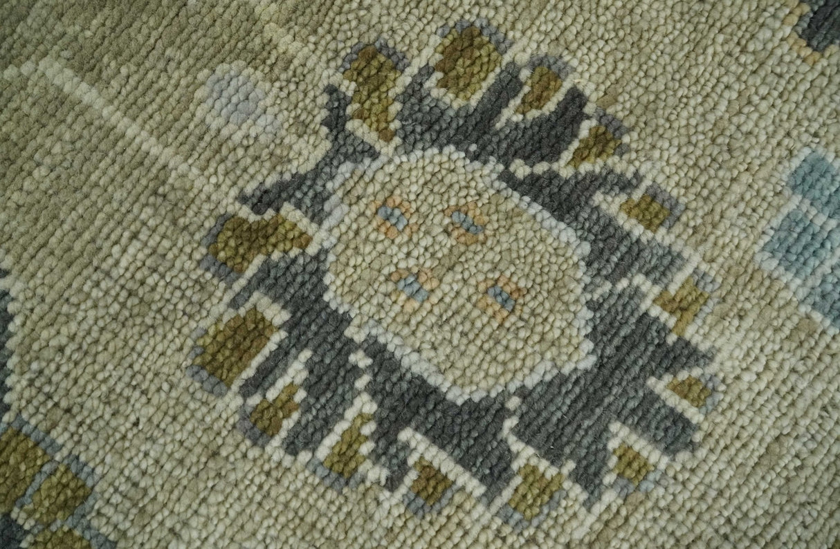 Hand Knotted Antique Oushak Olive and Beige Traditional Oushak Multi Size Wool Area Rug