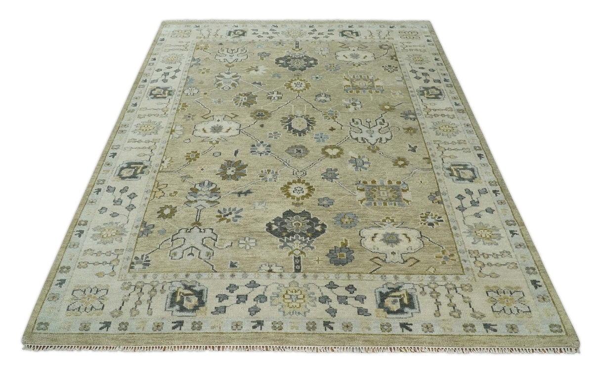 Hand Knotted Antique Oushak Olive and Beige Traditional Oushak Multi Size Wool Area Rug