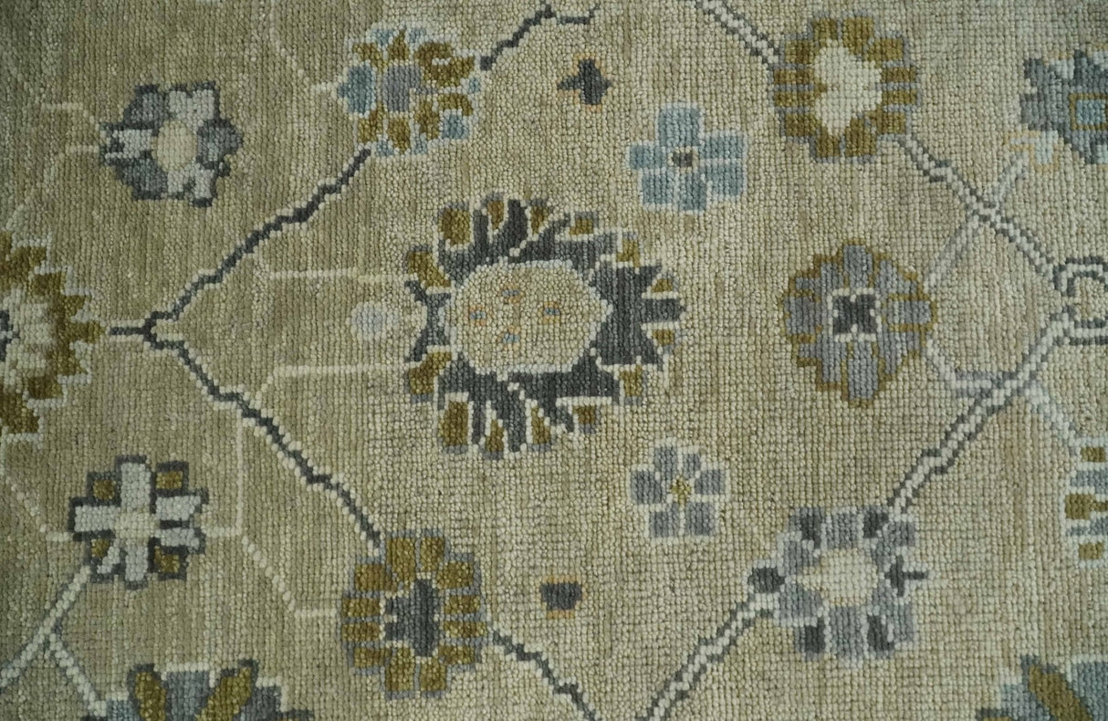 Hand Knotted Antique Oushak Olive and Beige Traditional Oushak Multi Size Wool Area Rug