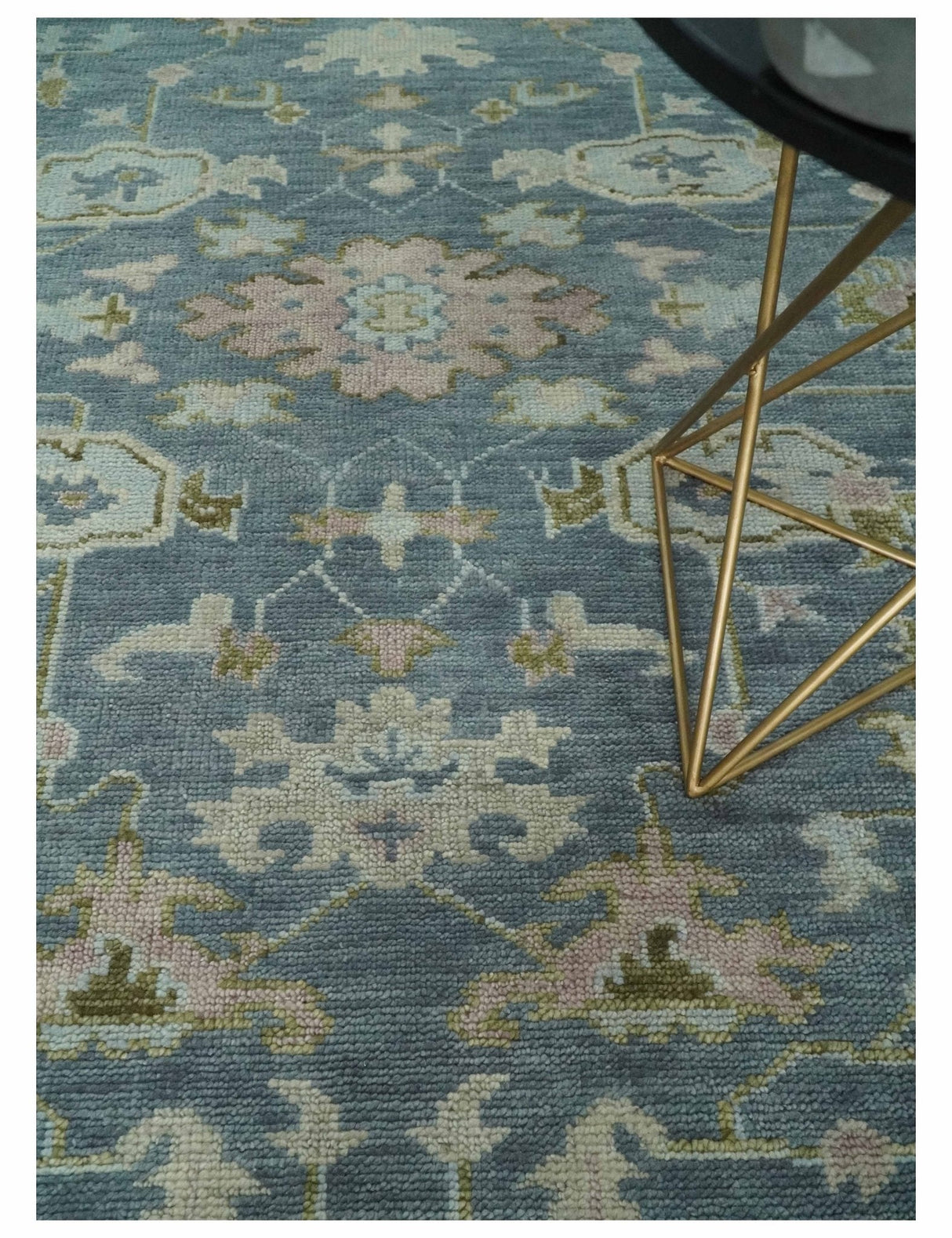 Custom Made Hand Knotted Gray, Blue and Beige Traditional Oushak Wool Area Rug