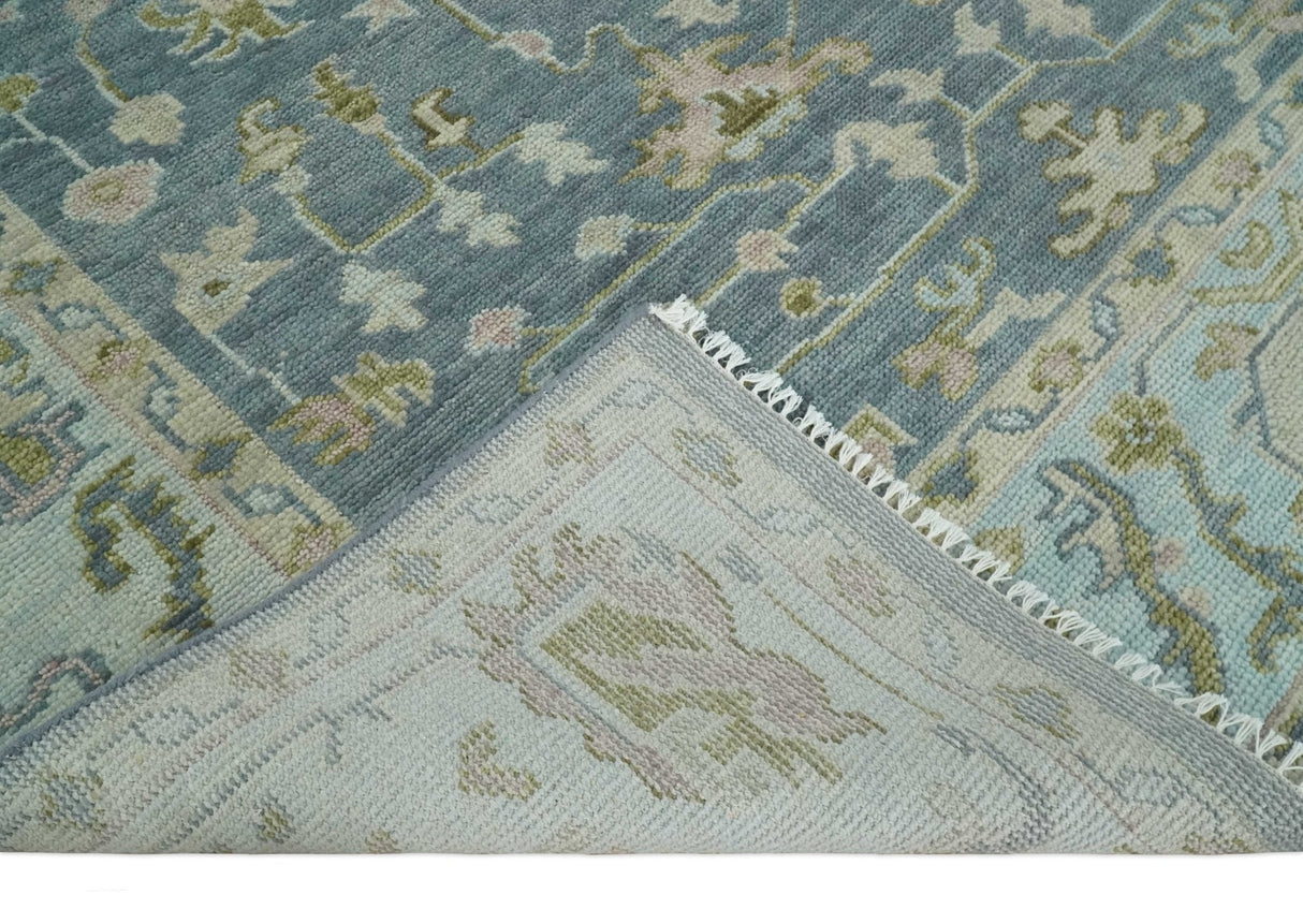 Custom Made Hand Knotted Gray, Blue and Beige Traditional Oushak Wool Area Rug