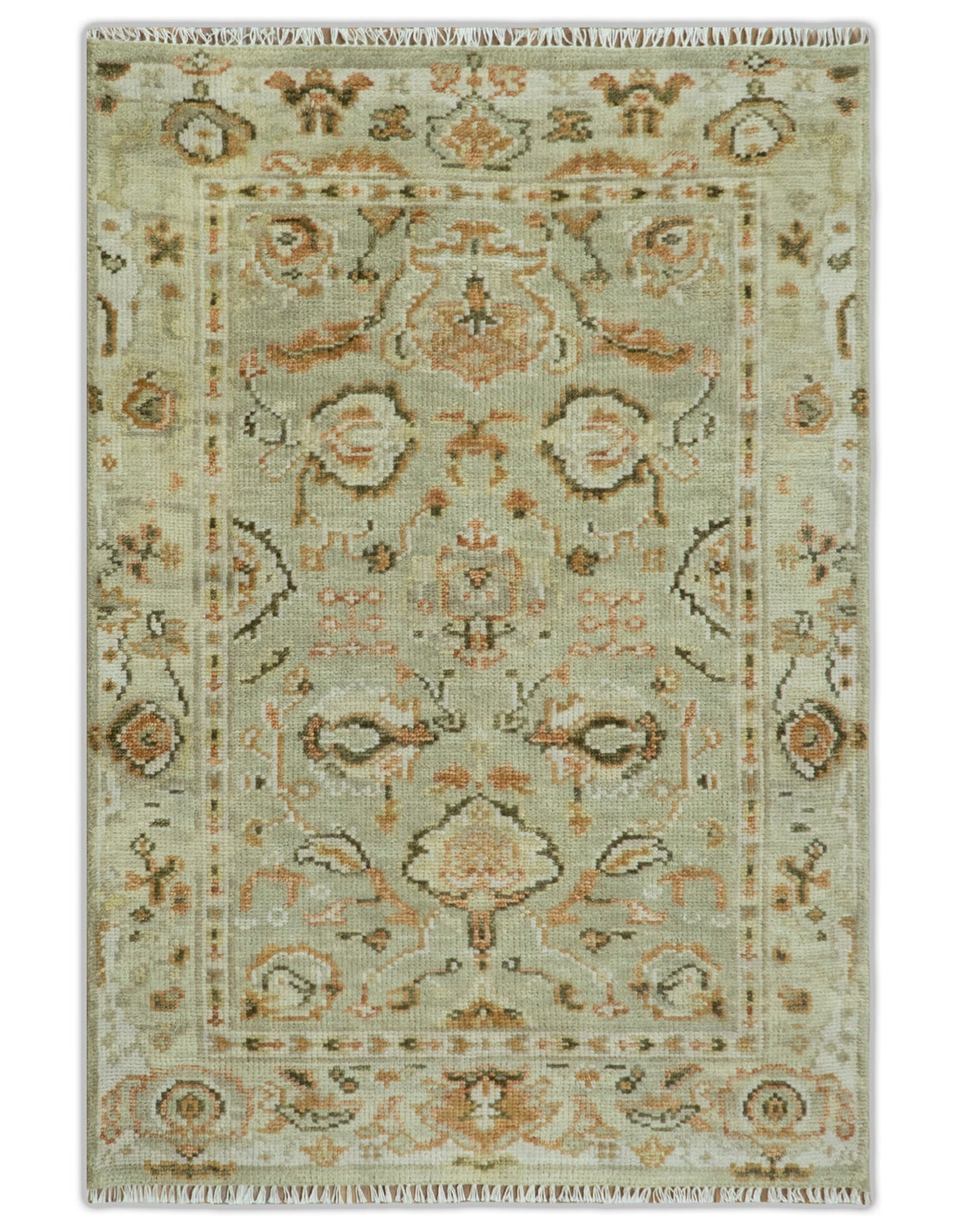 Hand Knotted Antique Peach and Beige Traditional Oushak Custom Made Wool Area Rug