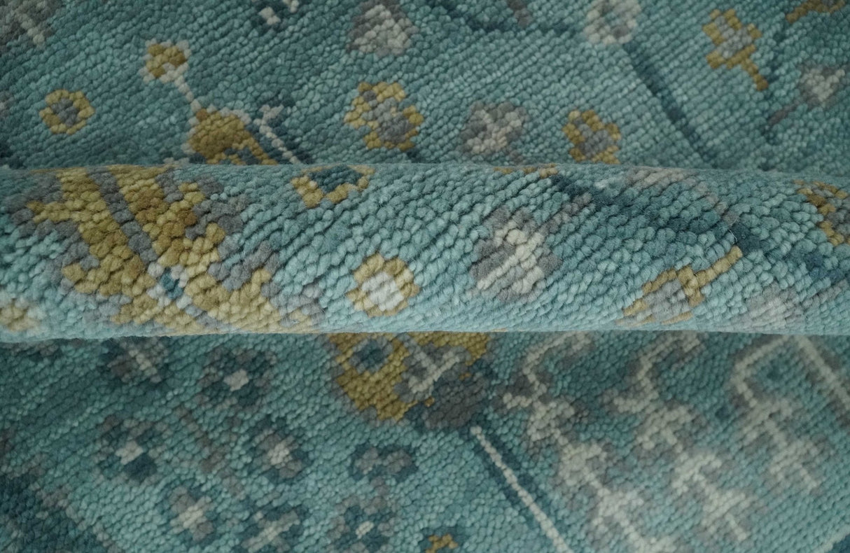 Hand Knotted Teal and Beige Multi Size Traditional Turkish Tree of Life Wool Rug