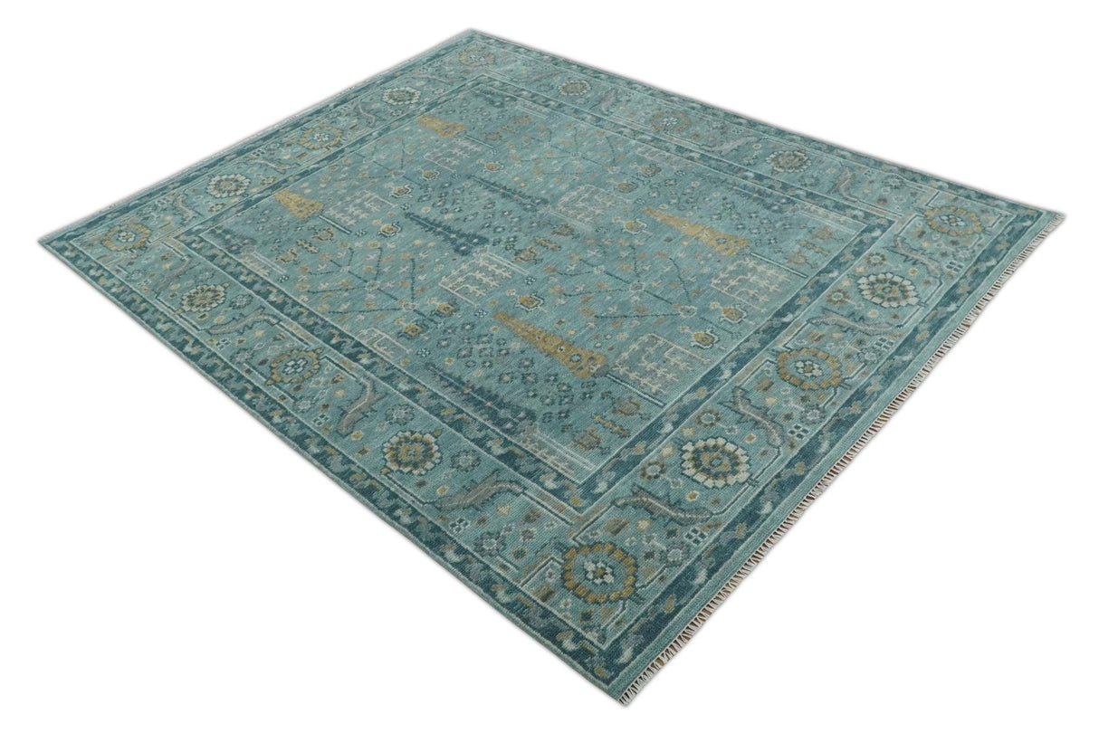 Hand Knotted Teal and Beige Multi Size Traditional Turkish Tree of Life Wool Rug