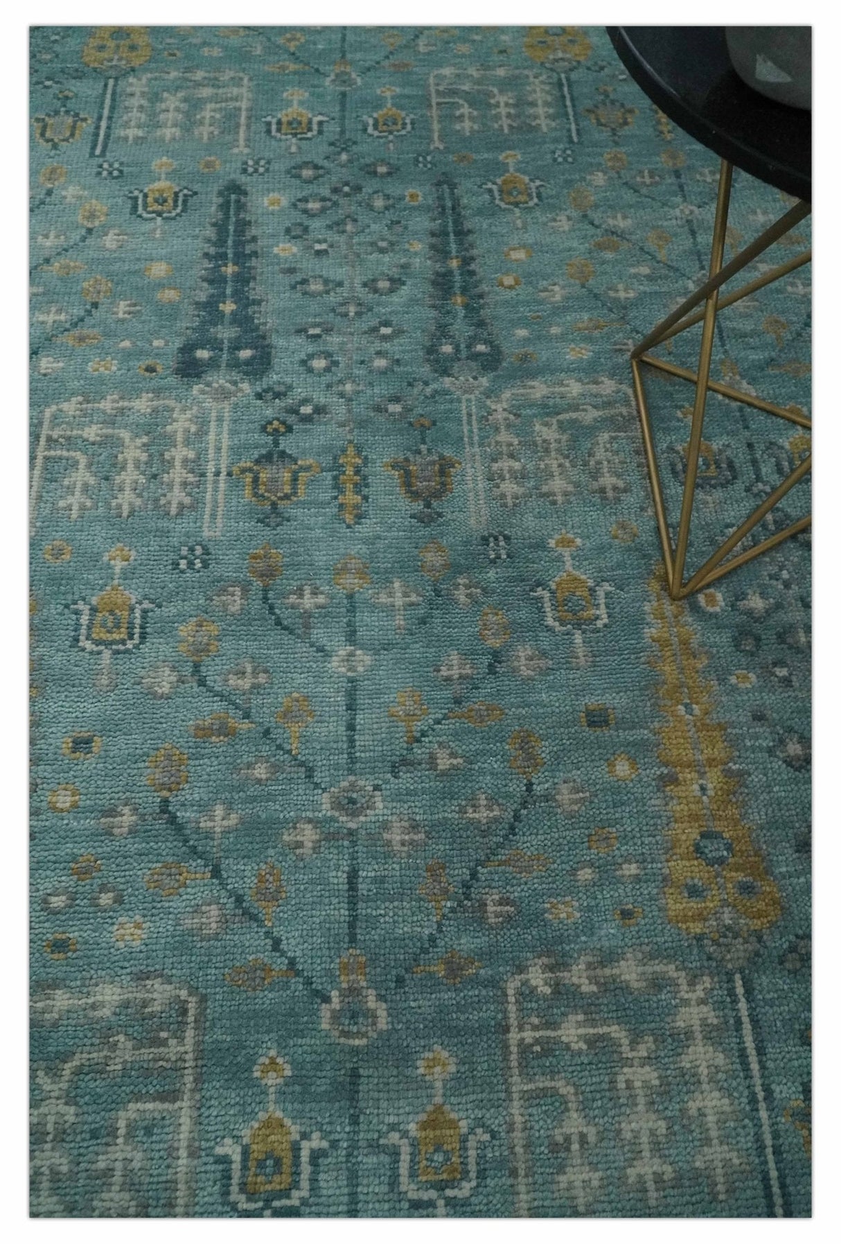 Hand Knotted Teal and Beige Multi Size Traditional Turkish Tree of Life Wool Rug