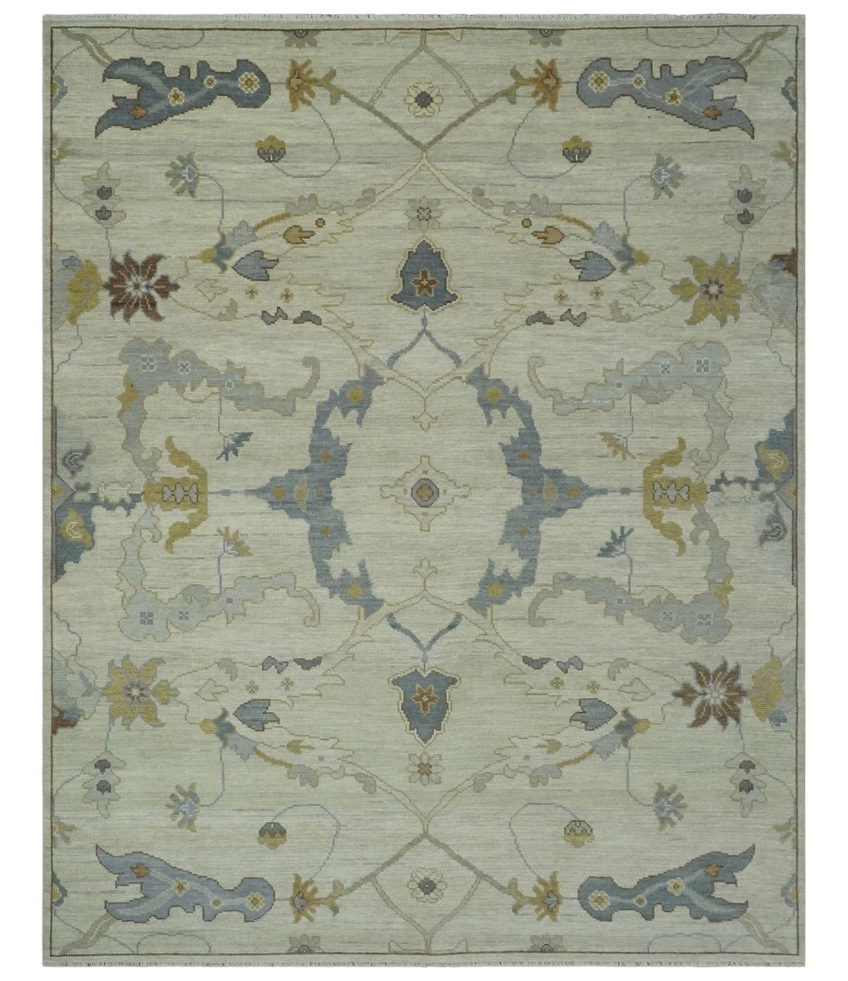 Hand Knotted Beige and Charcoal Oriental Multi Size Oushak Wool Area Rug