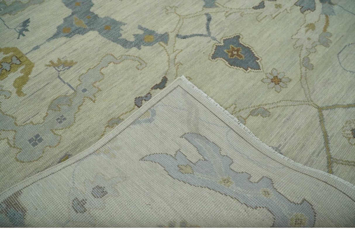 Hand Knotted Beige and Charcoal Oriental Multi Size Oushak Wool Area Rug