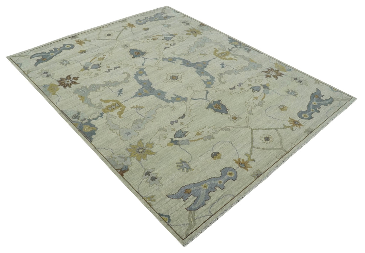 Hand Knotted Beige and Charcoal Oriental Multi Size Oushak Wool Area Rug