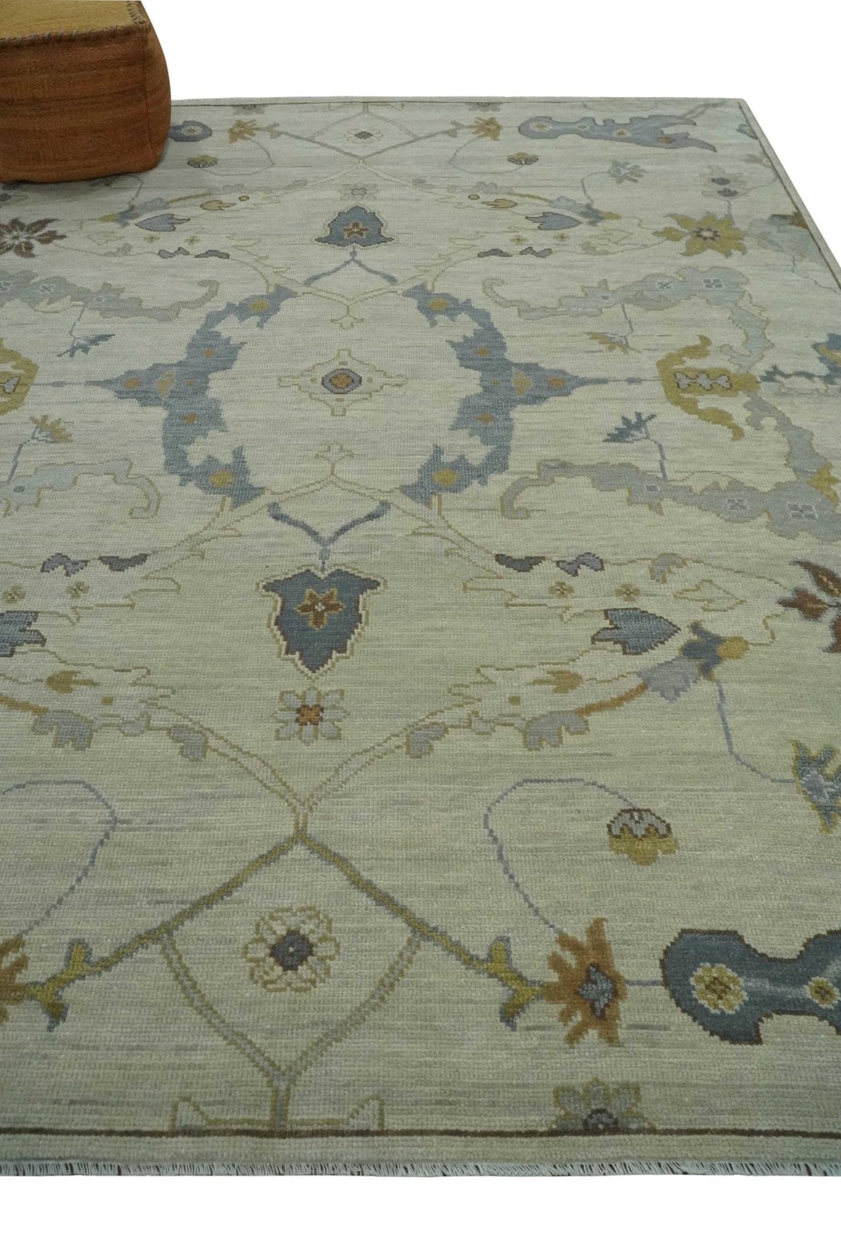 Hand Knotted Beige and Charcoal Oriental Multi Size Oushak Wool Area Rug