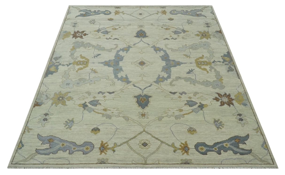Hand Knotted Beige and Charcoal Oriental Multi Size Oushak Wool Area Rug