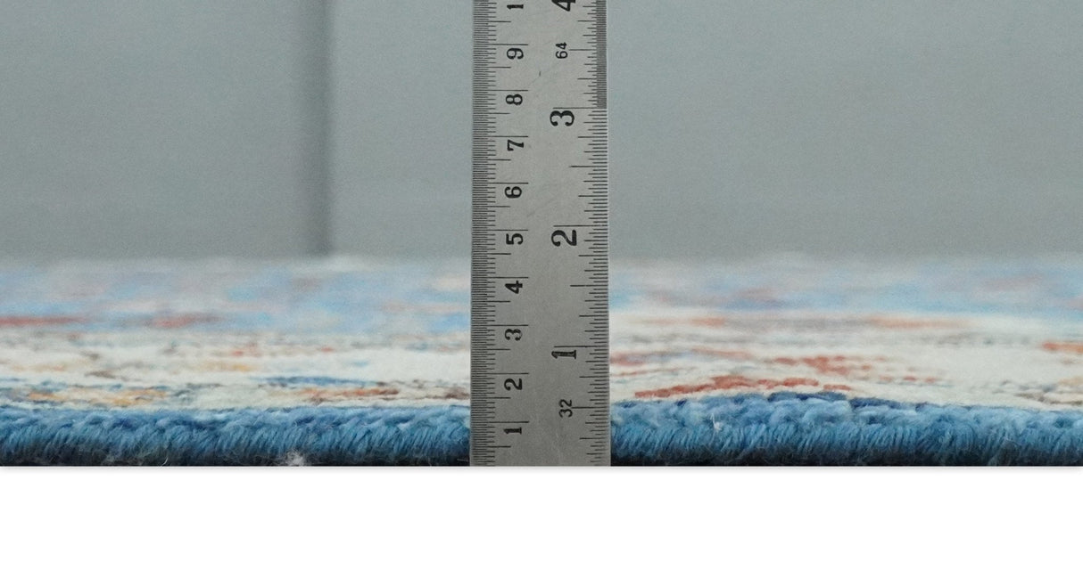 Custom Made Hand Knotted Blue and Ivory Traditional Turkish Oushak Design Wool Rug