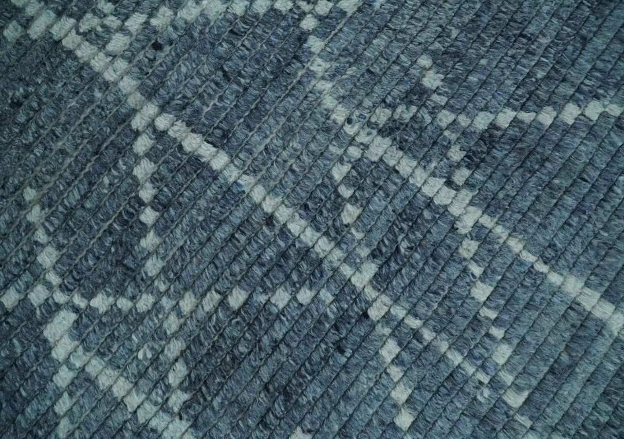 Hand Knotted Blue and Silver Trellis Moroccan Rug Made with Blended Wool Multi size Rug