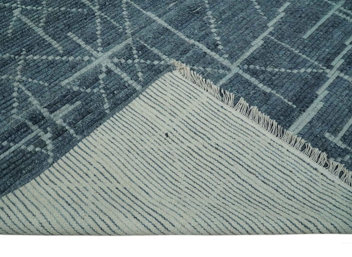Hand Knotted Blue and Silver Trellis Moroccan Rug Made with Blended Wool Multi size Rug