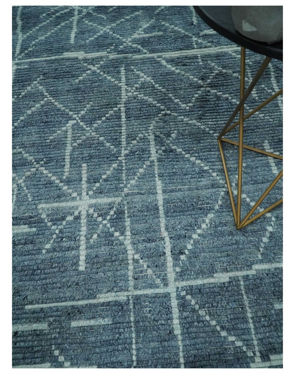 Hand Knotted Blue and Silver Trellis Moroccan Rug Made with Blended Wool Multi size Rug
