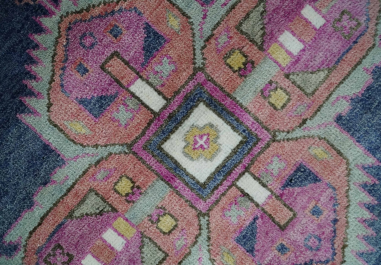 Hand Knotted Blue, Silver and Pink Traditional Heriz Serapi Wool Rug, Living Room and Bedroom Rug