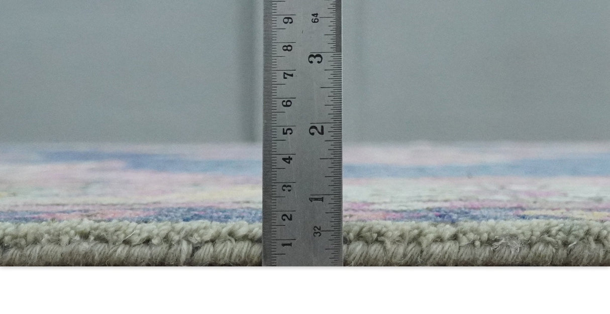 Hand Knotted Blue, Silver and Pink Traditional Heriz Serapi Wool Rug, Living Room and Bedroom Rug