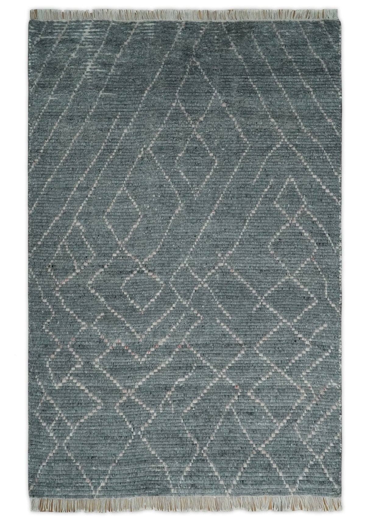 Custom Made Hand Knotted Charcoal and Ivory Moroccan Trellis Rug