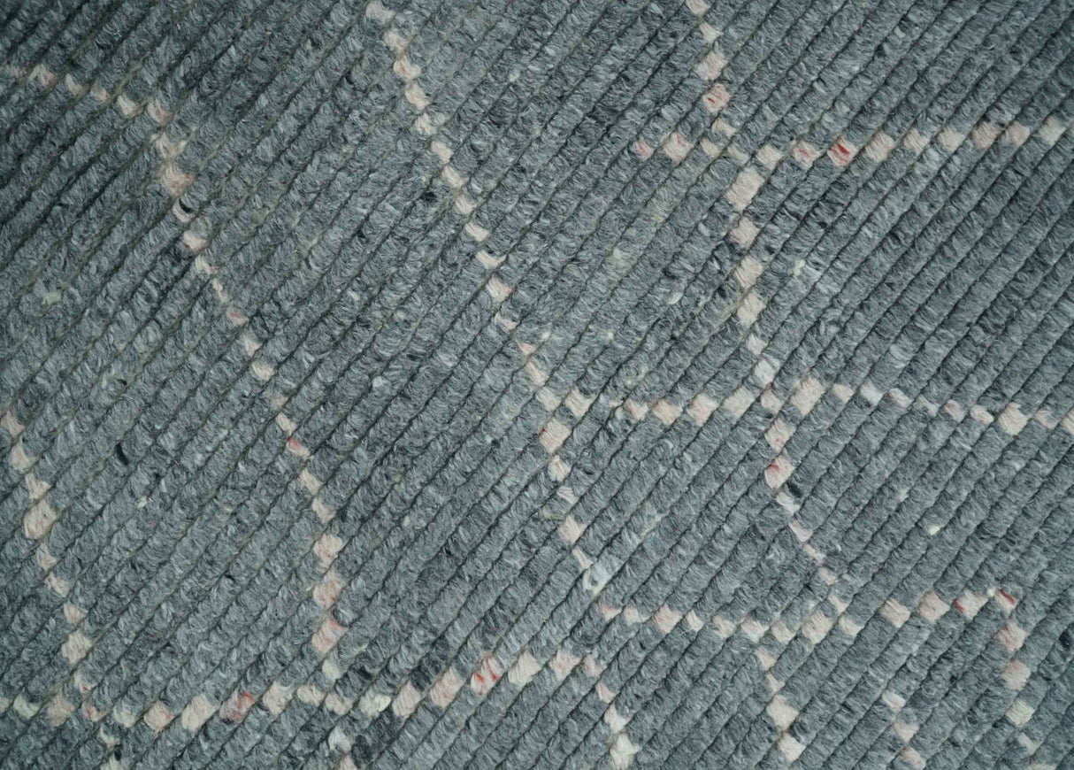 Custom Made Hand Knotted Charcoal and Ivory Moroccan Trellis Rug