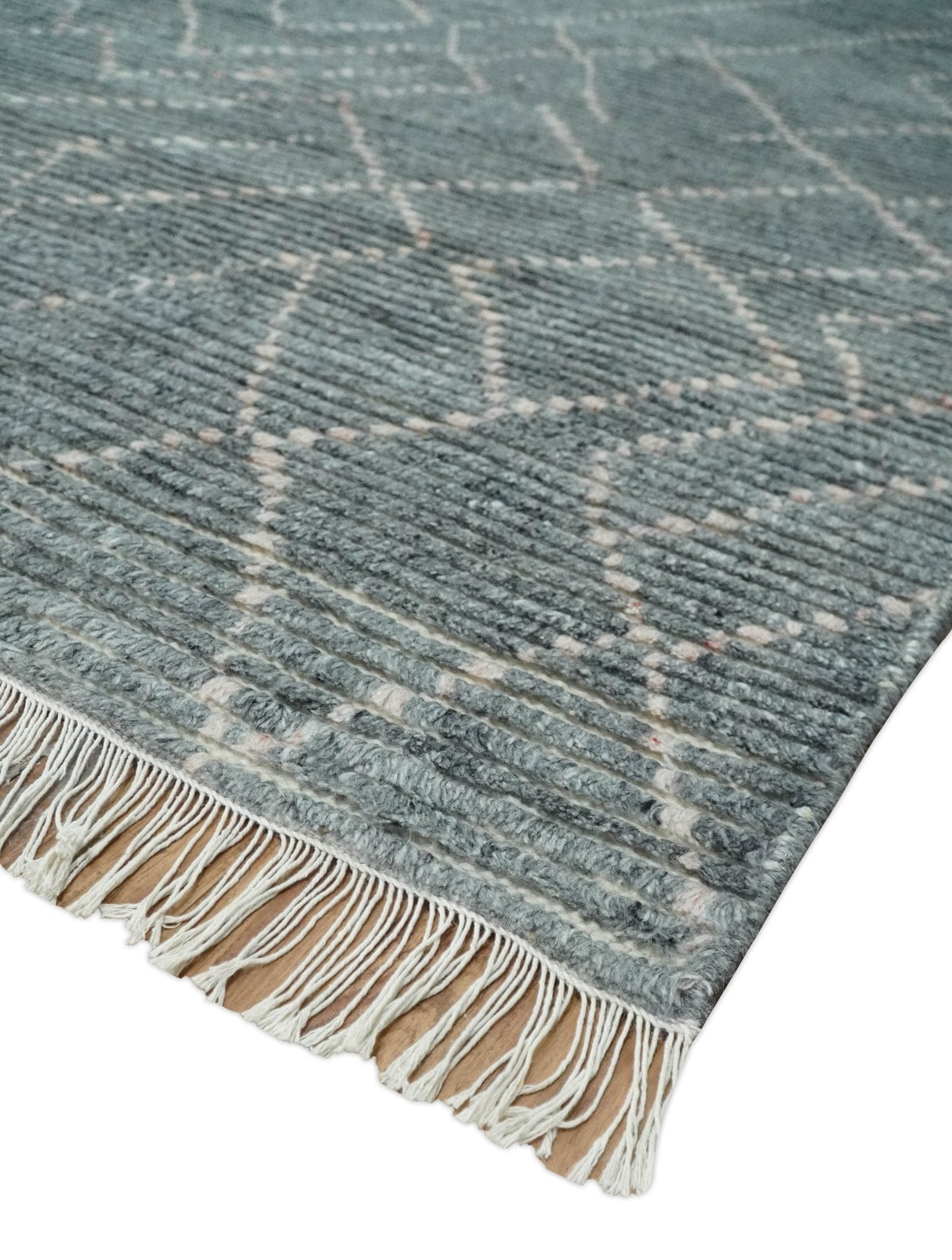 Custom Made Hand Knotted Charcoal and Ivory Moroccan Trellis Rug