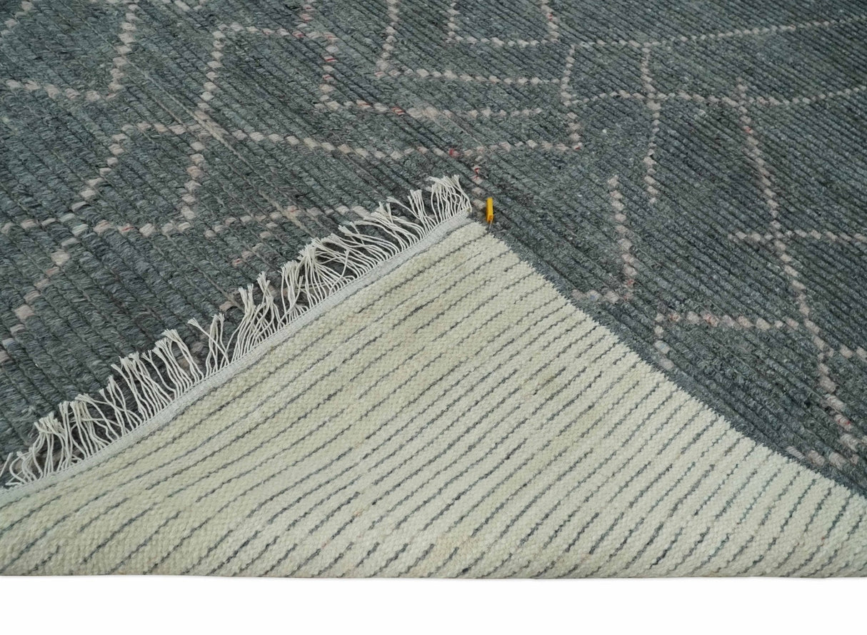 Custom Made Hand Knotted Charcoal and Ivory Moroccan Trellis Rug