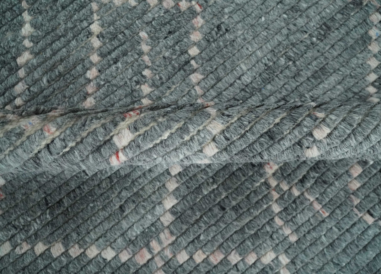 Custom Made Hand Knotted Charcoal and Ivory Moroccan Trellis Rug