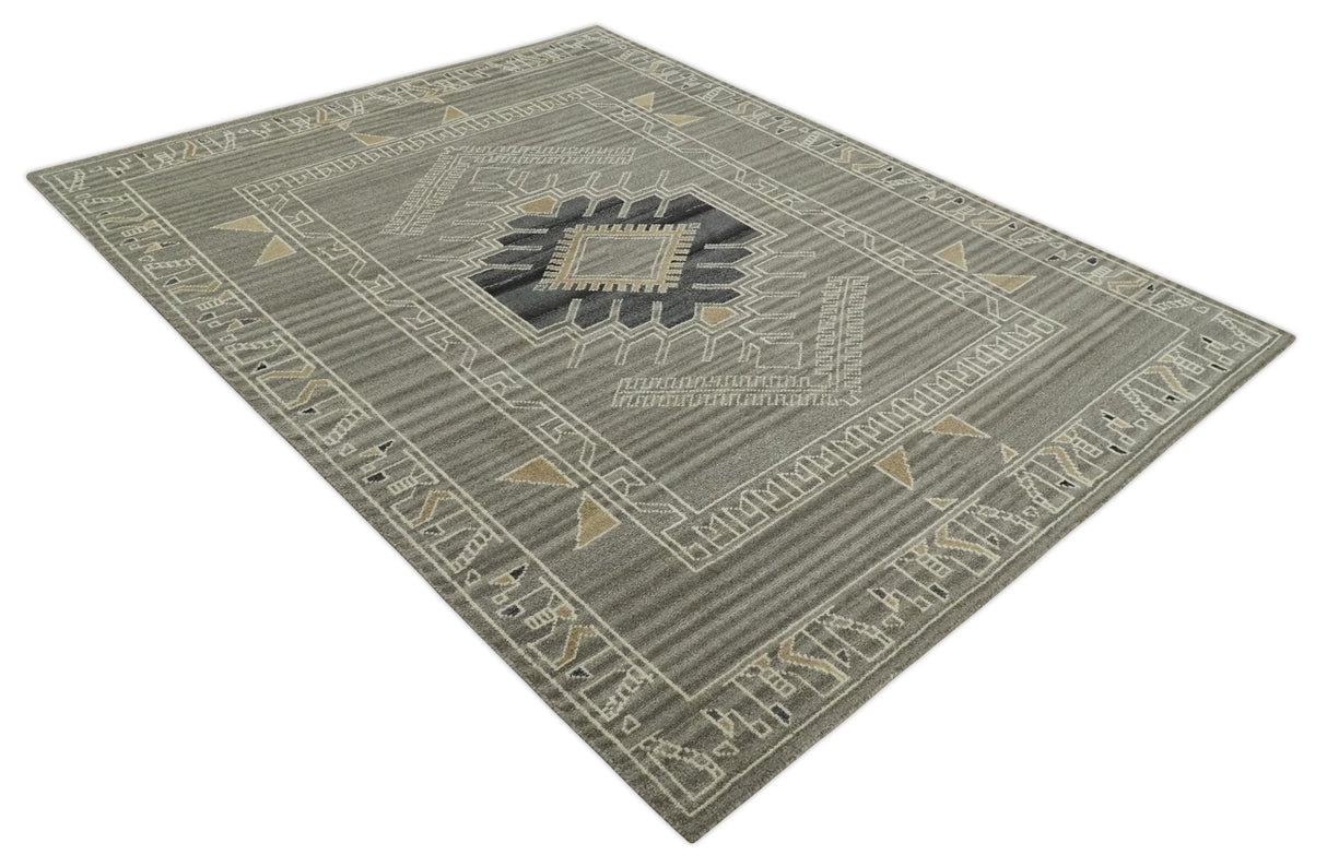 Hand Knotted Charcoal, Ivory and Beige Traditional Heriz Serapi Multi Size Wool Area Rug, Kids, Living Room and Bedroom Rug